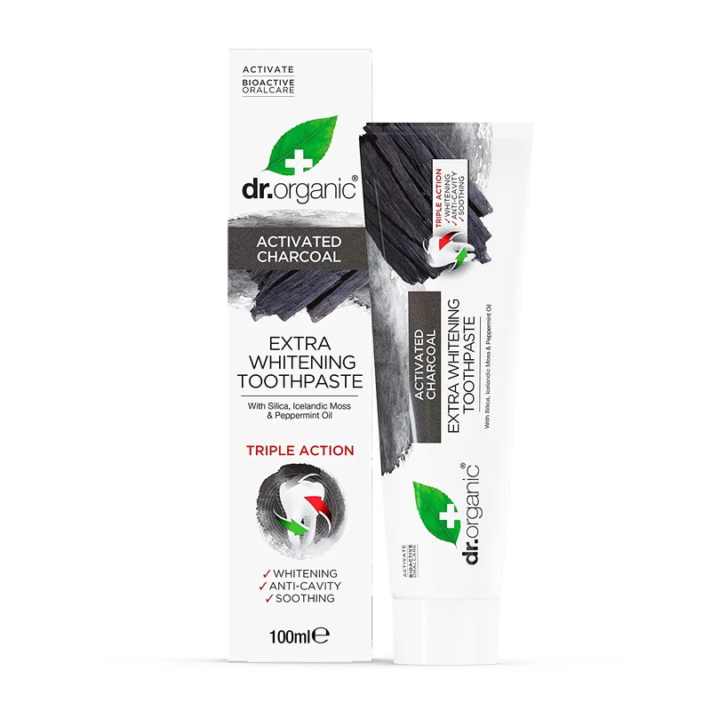 Dr Organic Extra Whitening Charcoal Toothpaste Οδοντόκρεμα με Ενεργό Άνθρακα & Φθόριο 100ml