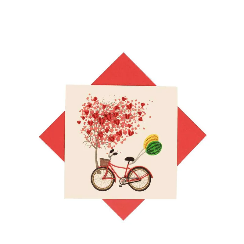 Origamo Ευχετήρια Κάρτα Quilling Ποδήλατο με Καρδιές 18.5x14cm QP031