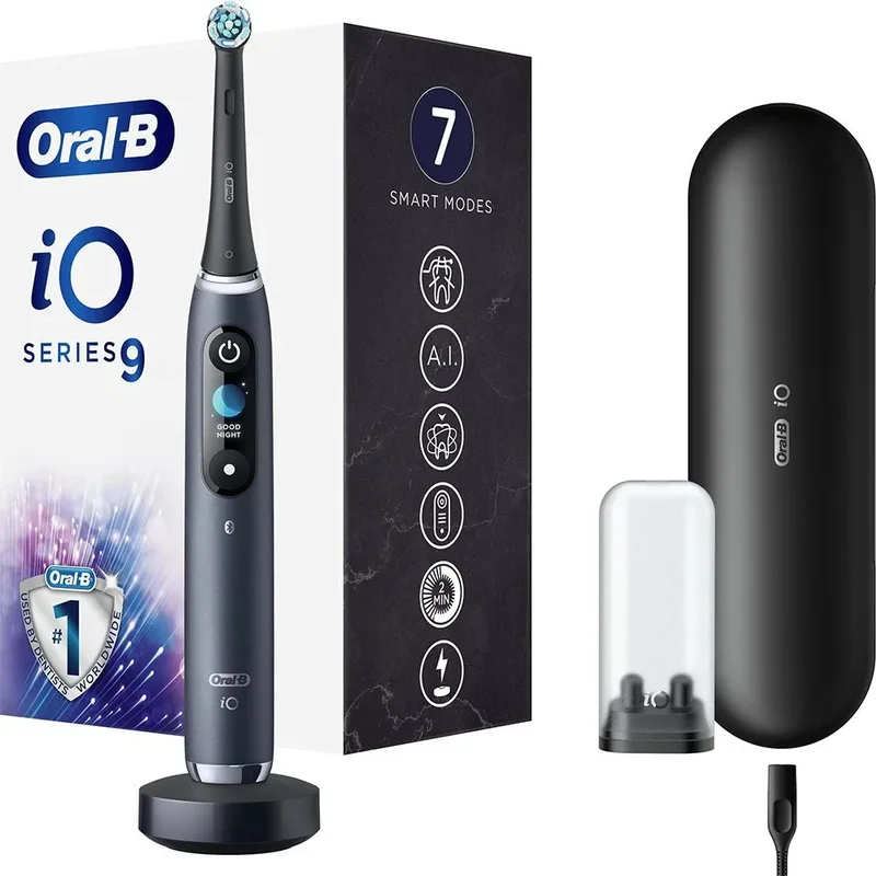 Oral-B iO Series 9 Electric Toothbrush Magnetic Black Onyx Ηλεκτρική Οδοντόβουρτσα με 7 Προγράμματα Επαγγελματικού Καθαρισμού, Αθόρυβη Λειτουργία & 3D Teeth Tracking με Α.Ι. σε Μαύρο Χρώμα 1 Τεμάχιο