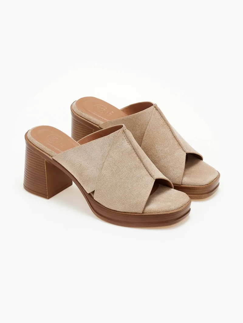 ERYNN Suede Mules Platform Heel - LA-707 (suede) - Μπεζ