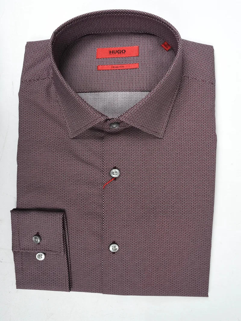 HUGO ΠΟΥΚΑΜΙΣΟ SLIM FIT ΜΙΚΡΟΣΧΕΔΙΟ JENNO ΜΠΟΡΝΤΩ