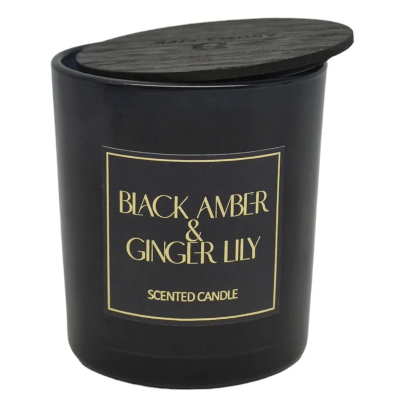 Αρωματικό Κερί Black Amber & Ginger Lily Σε Γυάλινο Δοχείο Με Καπάκι 7x7x7.8cm