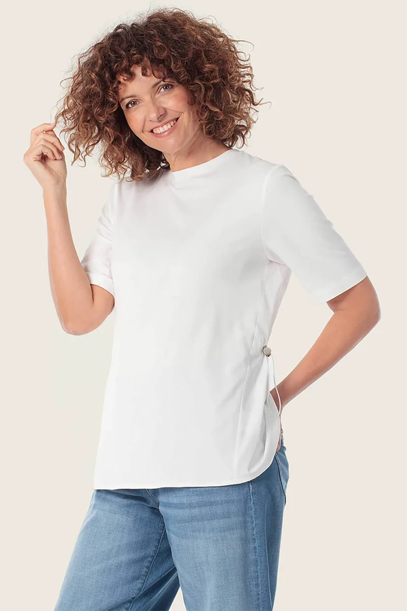 Gerry Weber γυναικείο T-shirt με ρυθμιζόμενο λάστιχο στη μέση - N61734121040 Λευκό