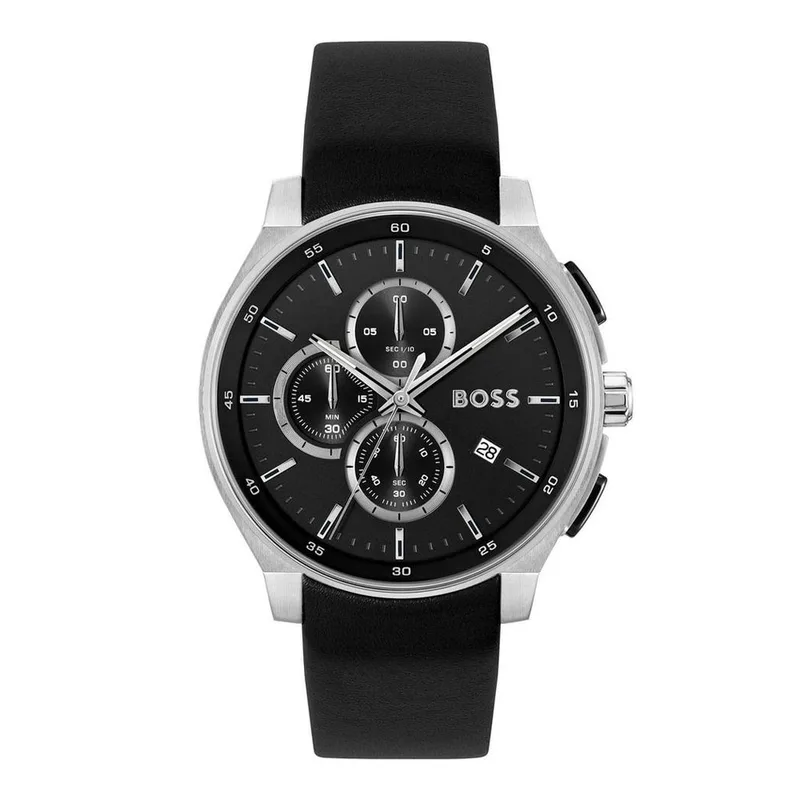 Boss Mens Watch Peak Leather Black Dial Chronograph 1514188