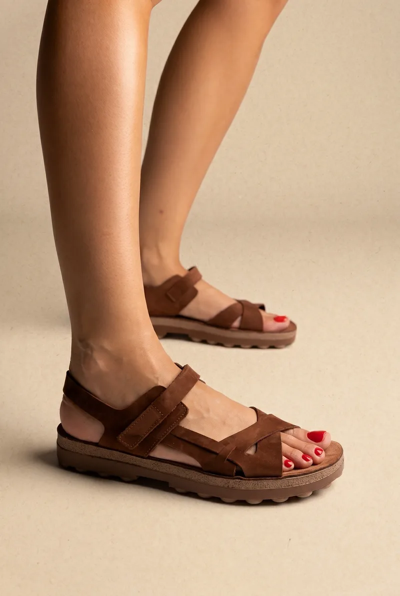 FANTASY SANDALS Sandals Velcro Anatomic Footbed - S9053 - Καφέ Σουέτ