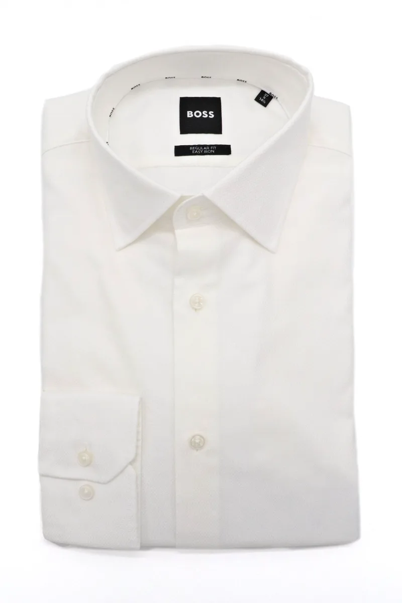 BOSS ΠΟΥΚΑΜΙΣΟ ΜΙΚΡΟΣΧΕΔΙΟ REGULAR FIT STRETCH EASY IRON H-JOE-kent-C1-214 ΛΕΥΚΟ
