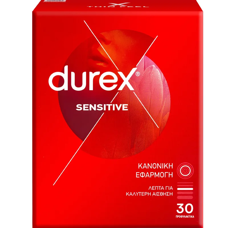 Durex Sensitive Thin Feel Condoms Λεπτά Προφυλακτικά για Καλύτερη Αίσθηση με Κανονική Εφαρμογή 30 Τεμάχια