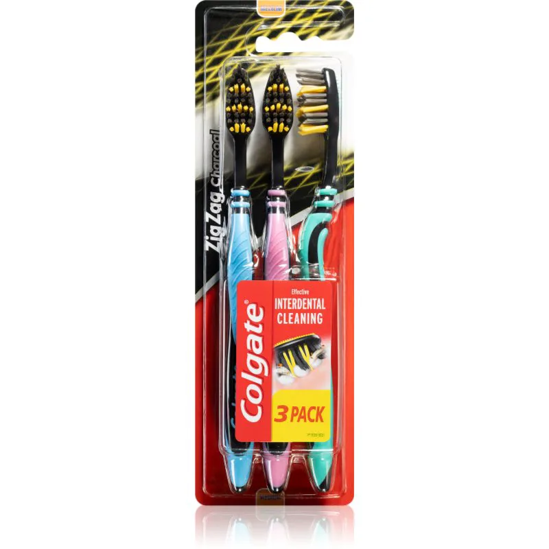 Colgate Zig Zag Charcoal οδοντόβουρτσες μέτρια 3 τμχ