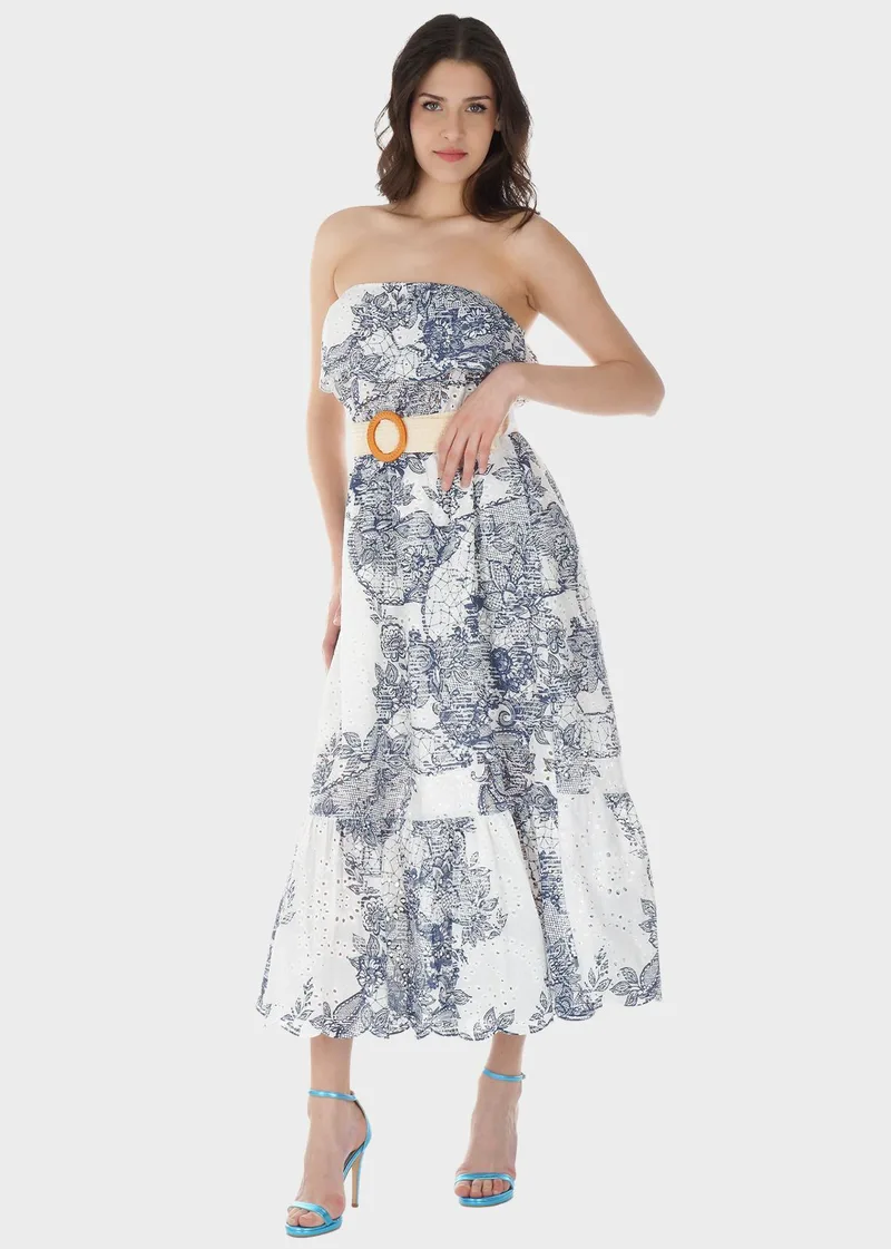 Γυναικείο φόρεμα strapless κιπούρ. ΜΠΛΕ