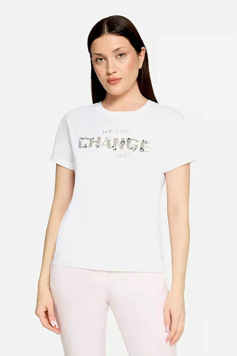 BETTY & CO γυναικείο T-shirt με lettering από στρας - 2425/3365 Λευκό