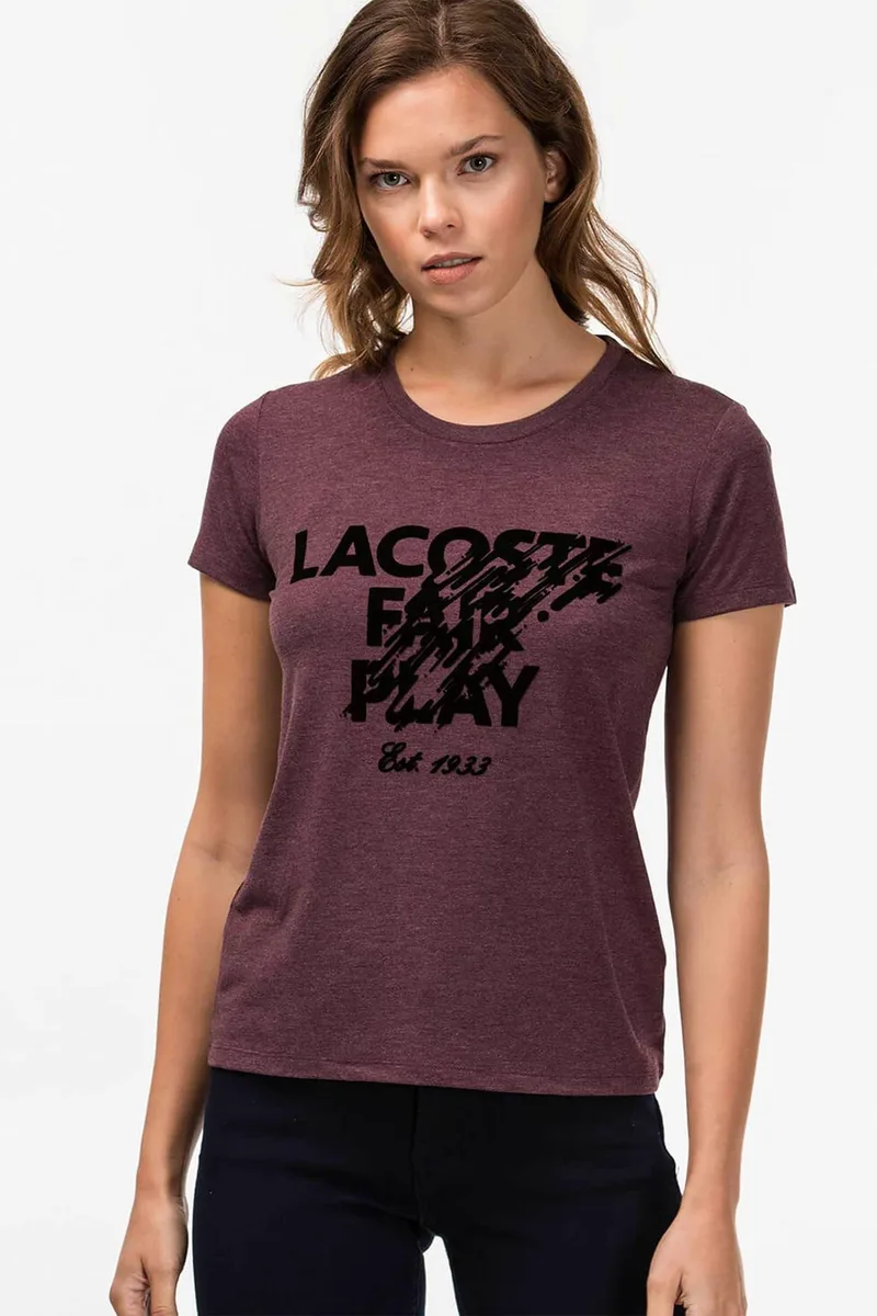 Lacoste γυναικείο T-shirt με lettering Classic Fit - TF7668 Μπορντό