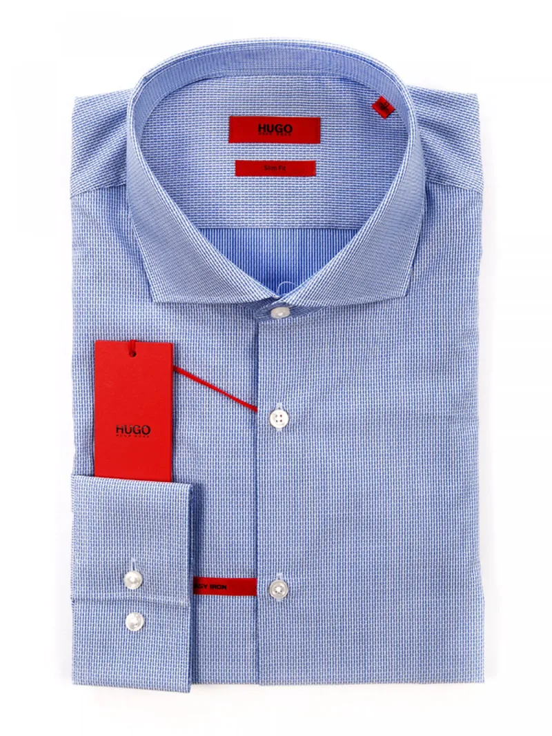 HUGO ΠΟΥΚΑΜΙΣΟ ΜΙΚΡΟΣΧΕΔΙΟ SLIM FIT C-JASON ΣΙΕΛ