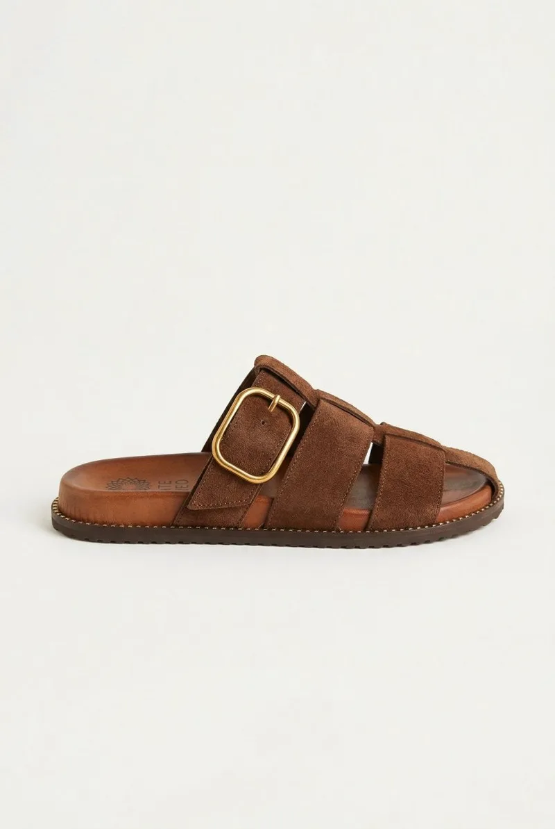ATENEO Fisherman Sandals Buckle Detail - 61315 - Dark Brown Suede
