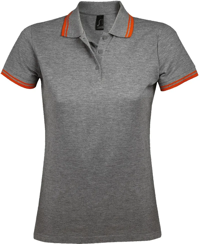 Γυναικείο πόλο πικέ Pasadena Women SOLS 00578 Grey Melange/Orange