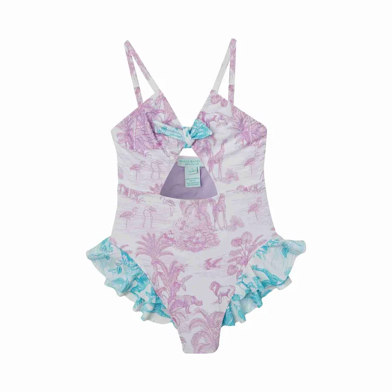 GIRL'S ONE PIECE SPAGHETTI JUNGLE LILLAC