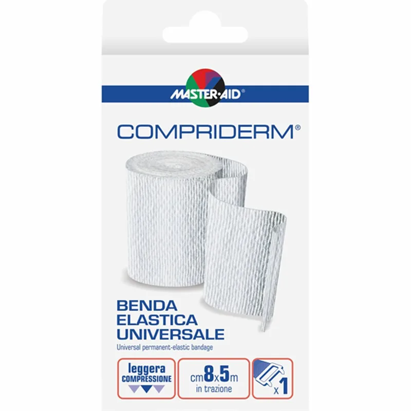 Master Aid Compriderm Universal Permanent-Elastic Bandage 5m x 8cm Ελαστικός Επίδεσμος με Άγκιστρα σε Άσπρο Χρώμα 1 Τεμάχιο