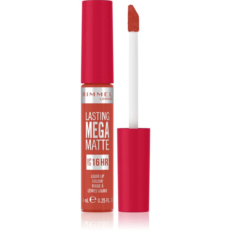 Rimmel Lasting Mega Matte Υγρό ματ κραγιόν 16 ώρες απόχρωση Scarlet Flames 7,4 ml