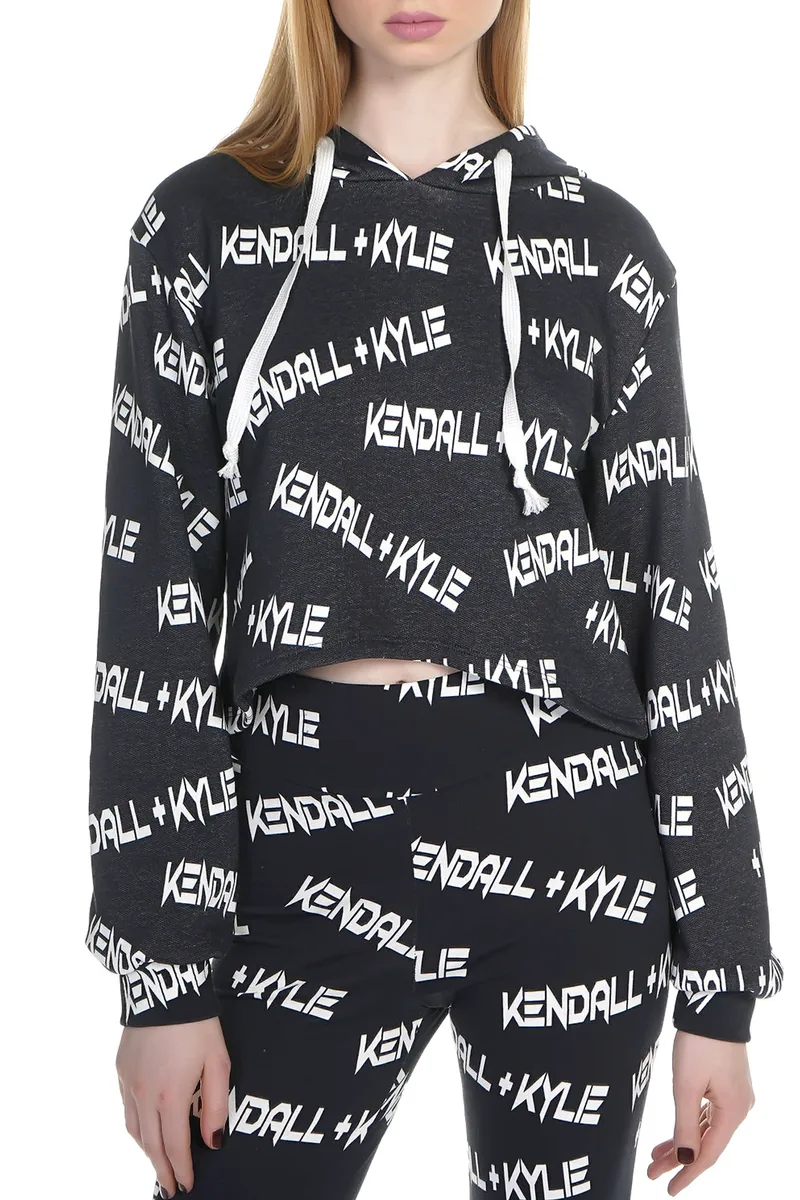 Μπλούζα Μακρυμάνικη Kendal + Kylie Goth Print Cropped Hoody KKW3711621-Black Γυναικείο