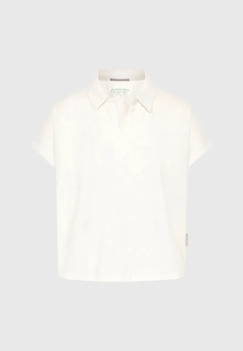 Funky Buddha Γυναικείο T-shirt με γιακά FBL013-109-04 Σπασμένο Λευκό