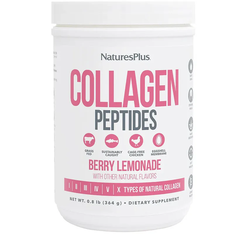 Natures Plus Collagen Peptides Συμπλήρωμα Διατροφής Πεπτιδίων Κολλαγόνου σε Μορφή Σκόνης για Υγιή Μαλλιά, Δέρμα, Νύχια & Αρθρώσεις Λεμονάδα Μούρων 364g - Berry Lemonade