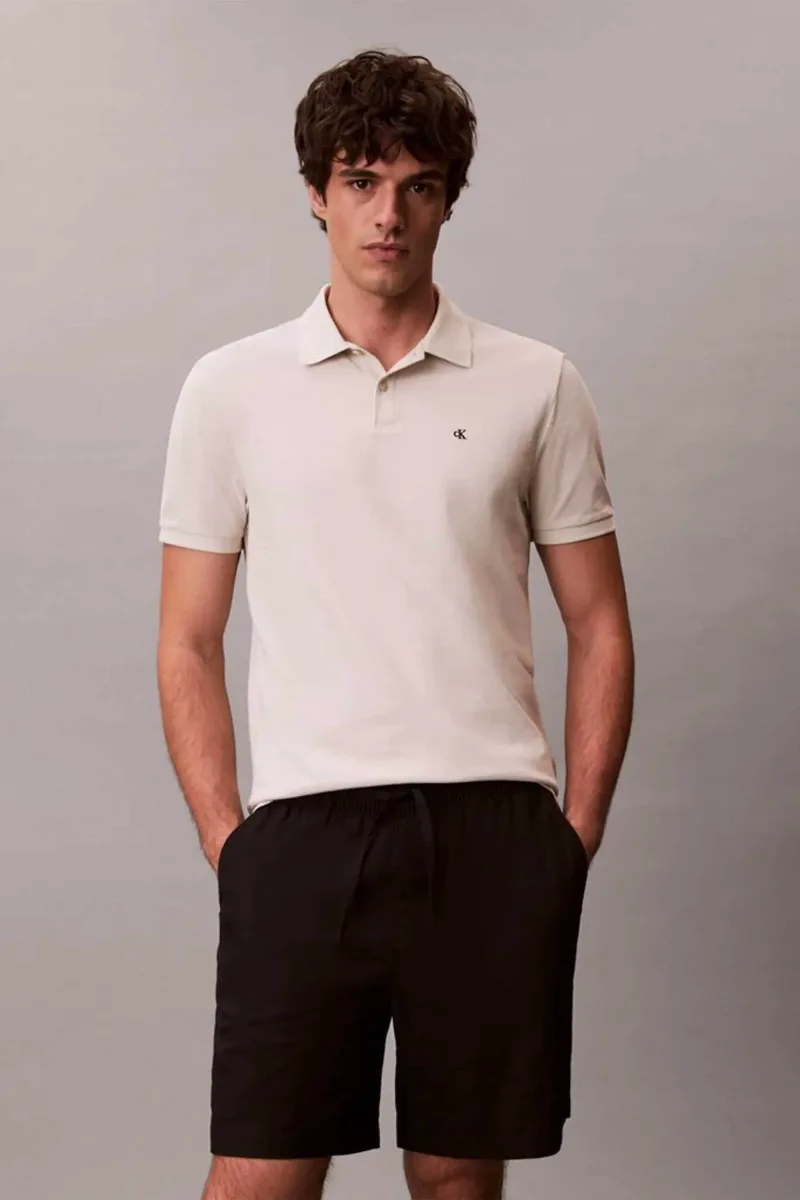 Calvin Klein Jeans ανδρική μπλούζα πόλο πικέ κοντομάνικη με κεντημένο λογότυπο Regular Fit - LV040EM269 Μπεζ