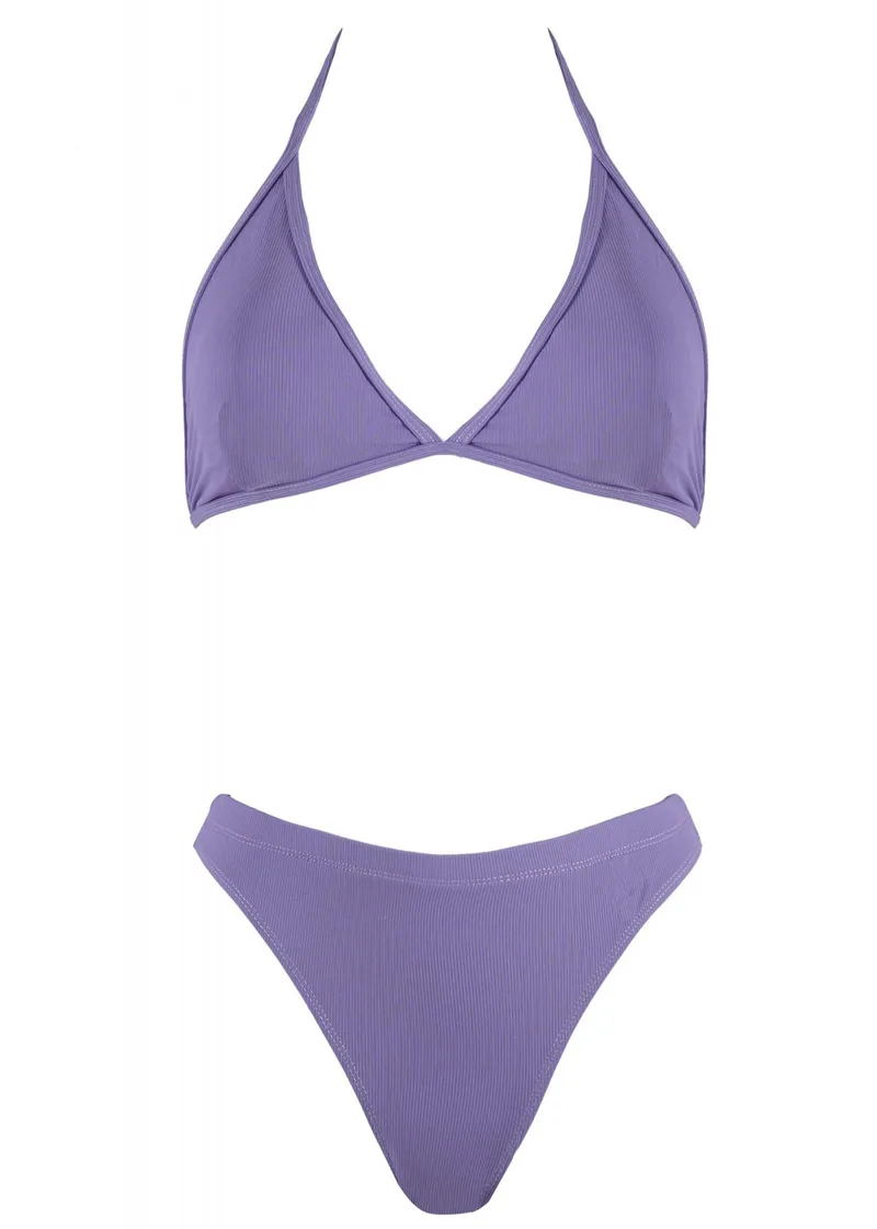 Σέτ μαγιό τρίγωνο αποσπώμενη ενίσχυση bikini παρτό ψηλόμεσο. Καλύπτει B Cup ΜΩΒ