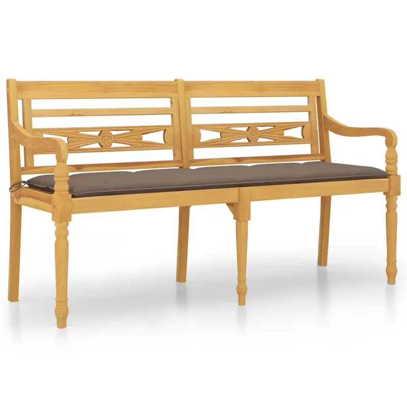 vidaXL Παγκάκι Batavia 150 εκ. από Μασίφ Ξύλο Teak με Taupe Μαξιλάρι