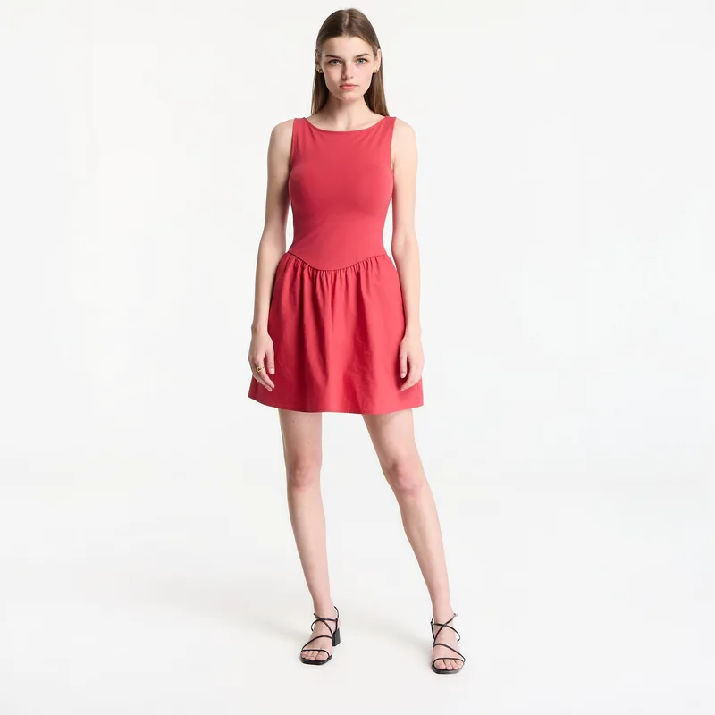 Φόρεμα GAP Sl High Neck Mixed Media Mini Dress Red XS