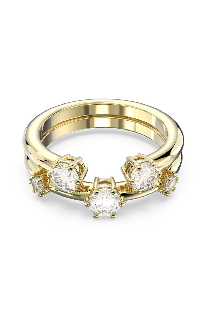 Swarovski δαχτυλίδι σετ, στρογγυλή κοπή, λευκό, επιμετάλλωση σε χρυσαφί τόνο "Constella" (2 τεμάχια) (52) - 5640966
