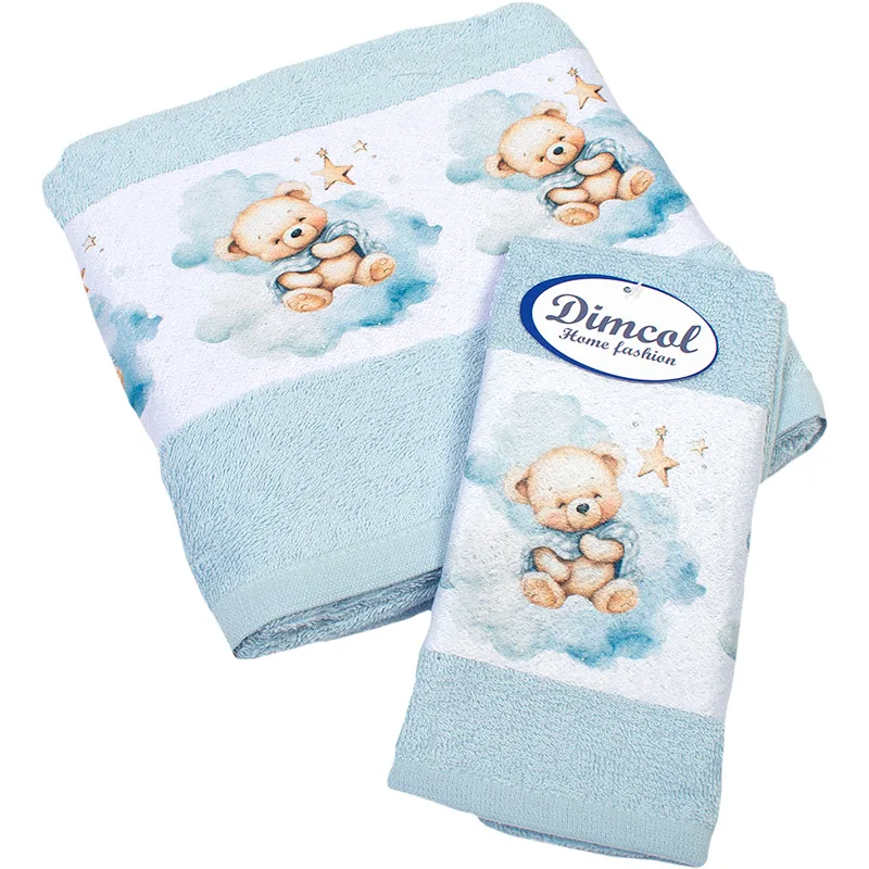 Παιδικές Πετσέτες Σετ 2τμχ Dimcol Cute Bear 301 Sky Blue