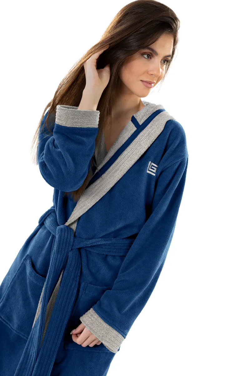 Μπουρνούζι Polycotton Βελουτέ Extra Large Monogram Marine Guy Laroche (Ύφασμα: 60% Cotton - 40% Polyester, Μέγεθος: Extra Large, Χρώμα: Marine) - Guy Laroche - 5206480693571