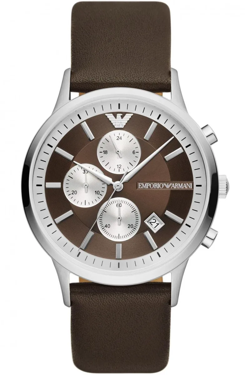 EMPORIO ARMANI Renato Chronograph - AR11490, Silver case with Brown Leather Strap