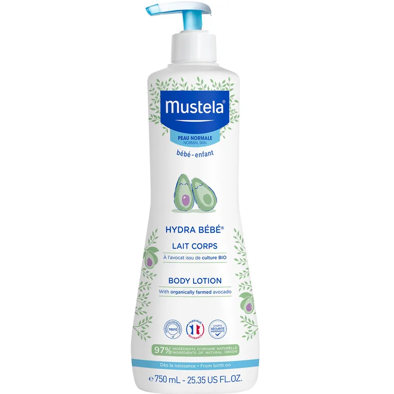 Mustela Hydra Bebe Body Lotion Ενυδατικό Γαλάκτωμα Σώματος για Βρέφη από την Πρώτη Μέρα Γέννησης, με Αβοκάντο Βιολογικής Καλλιέργειας, με Αντλία 750ml