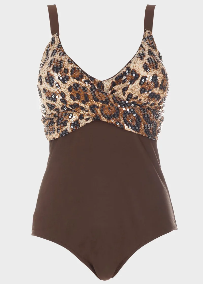 Oλόσωμο μαγιό animal print.Kαλύπτει C Cup MARRON