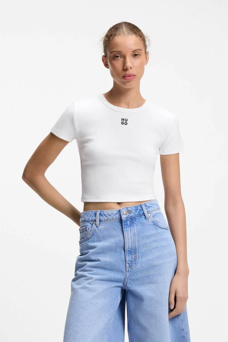 Hugo Boss γυναικείο T-shirt βαμβακερό μονόχρωμο με λογότυπο "Delanor" - 50512000 Λευκό