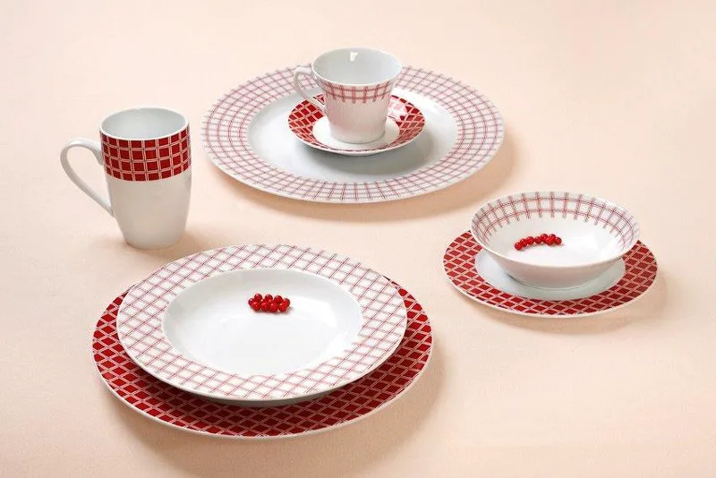 Σερβίτσιο Φαγητού Σετ 20τμχ Πορσελάνης Rubik Red CRYSPO TRIO 24.460.40 (Υλικό: Πορσελάνη, Χρώμα: Λευκό, Μέγεθος: Σετ) - CRYSPO TRIO - 24.460.40-red-20tmx