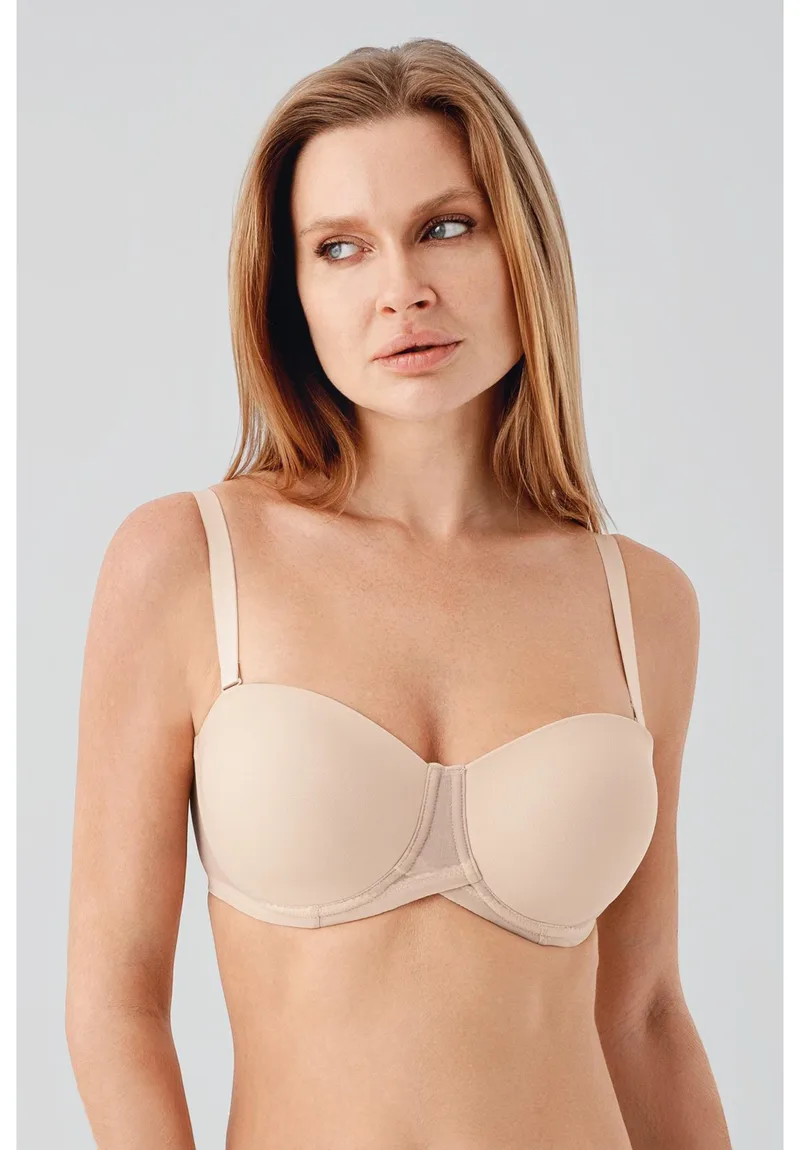 Γυναικείο Strapless Σουτιέν NEW BRA Basic D Cup Χωρίς Ενίσχυση Μπέζ NB7057-1-Μπεζ