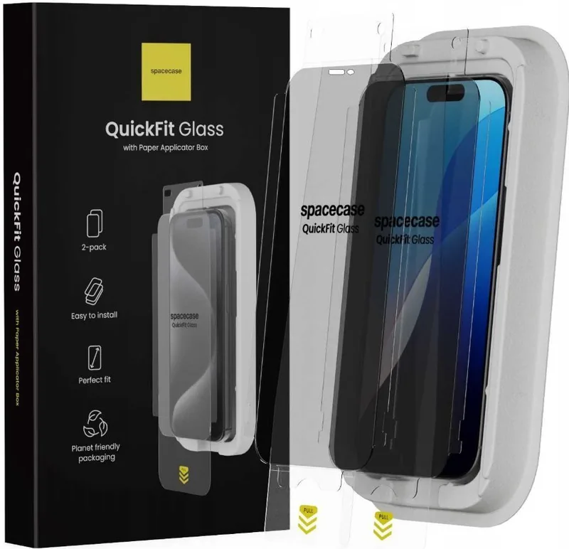 Tempered Glass iPhone 16 / 15 Spacecase QuickFit Privacy Glass Αντιχαρακτικό Γυαλί Προστασίας Απορρήτου Οθόνης με Απλικατέρ QuickFit 2 Τεμάχια - Privacy (5905719118433)