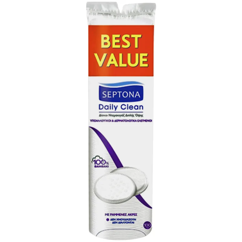 Δίσκοι Ντεμακιγιάζ SEPTONA DAILY CLEAN 2πλης Όψης Με Ραμμένες Άκρες 100Τμχ Best Value