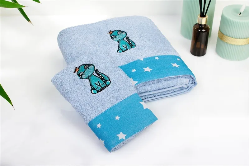 Σετ Βρεφικές Πετσέτες 2 Τεμαχίων Dimcol Dinosaur 179 30X50-70X140 Sky Blue