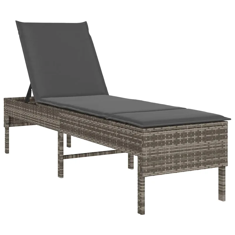 vidaXL Ξαπλώστρα με Μαξιλάρι Γκρι 55x200x44 εκ. από Συνθετικό Ρατάν