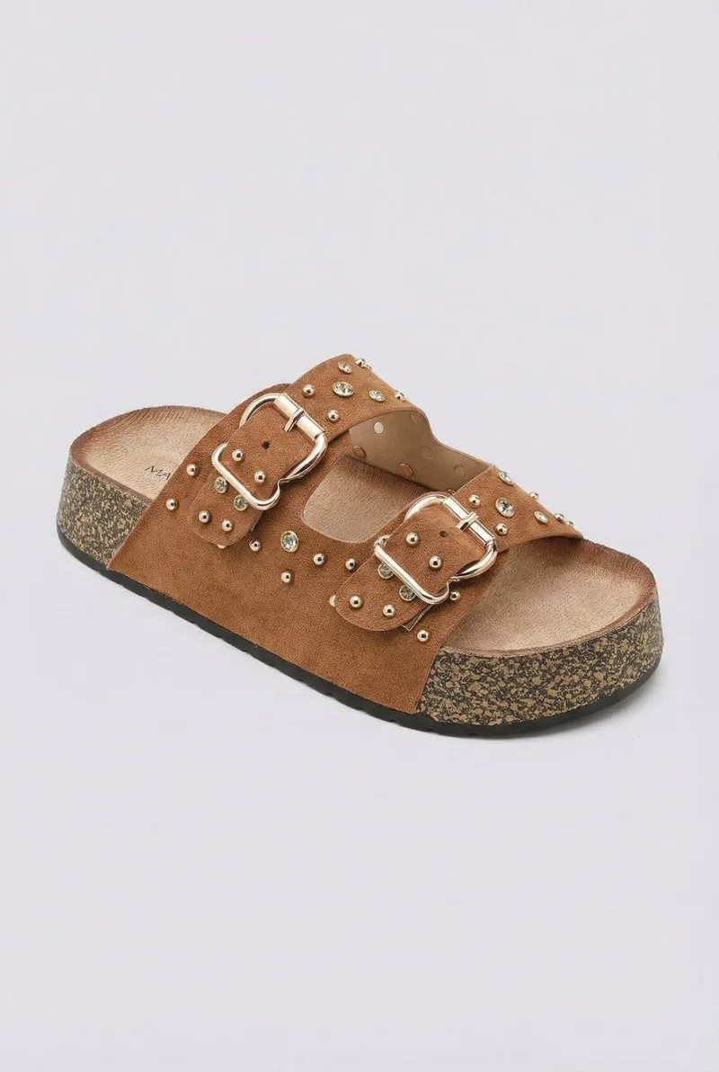 MARQUIIZ Platform Sandals Bold Buckles - 1160 - Camel Suede