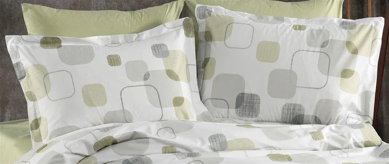 Μαξιλαροθήκη Εμπριμέ Μελίνα 708 50X70 White-Olive 100% Cotton