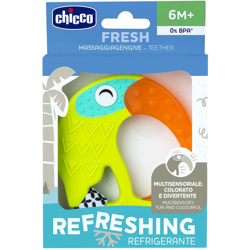 Chicco Funny Refreshing Teether Δροσιστικός Κρίκος Οδοντοφυίας που Διεγείρει τις Αισθήσεις & Δροσίζει τα Ούλα του Μωρού 6m+ Tucan 1 Τεμάχιο