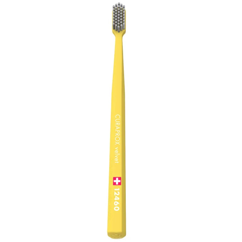 Curaprox CS 12460 Velvet Toothbrush Οδοντόβουρτσα με Εξαιρετικά Απαλές & Πυκνές Ίνες Curen για Πολύ Ευαίσθητα Δόντια 1 Τεμάχιο - Κίτρινο / Γκρι