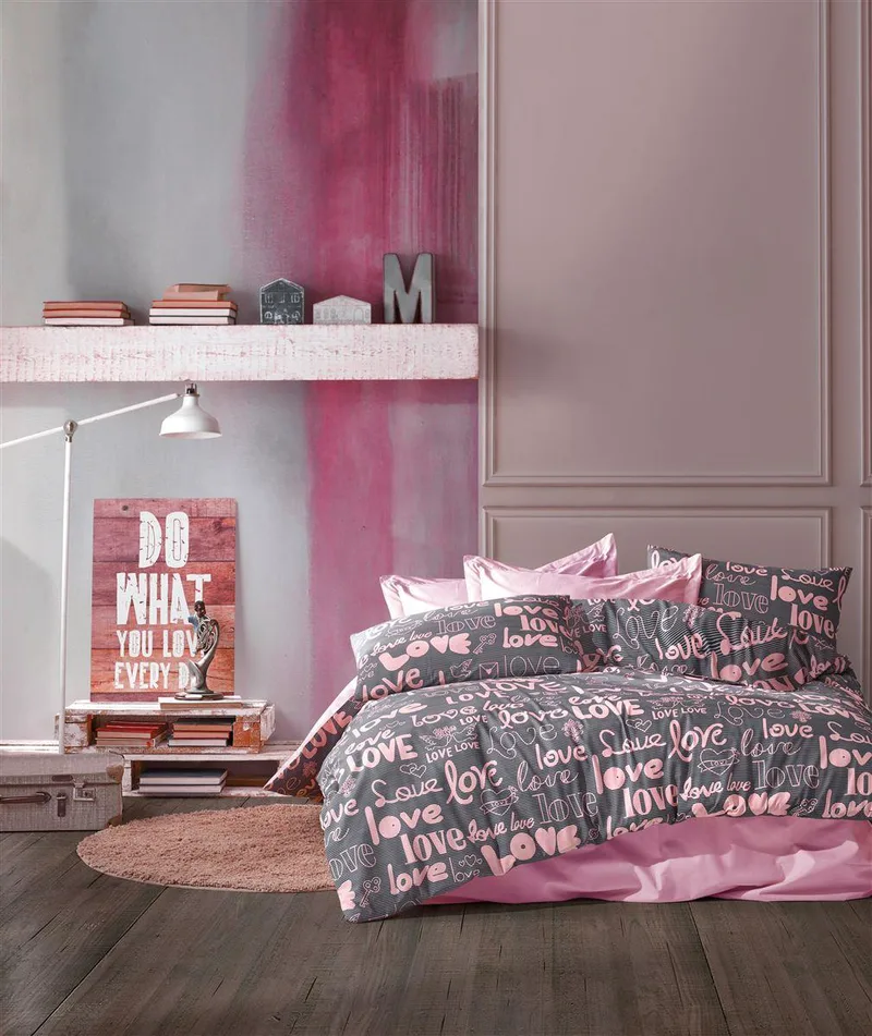 Σετ Σεντόνια Polycotton King 240x270εκ. Αγάπη 299 Grey-Μωβ Dimcol (Τύπος κατωσέντονου: Χωρίς Λάστιχο, Χρώμα: Λιλά, Ύφασμα: 70% Βαμβάκι-30% Polyester, Μέγεθος: King Size) - DimCol - 33312325025