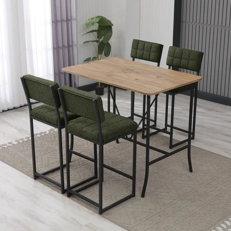 Σετ Τραπέζι Μπαρ Με 4 Σκαμπό Retro - Green, Walnut 225Aln1542 (110x92x70 cm)