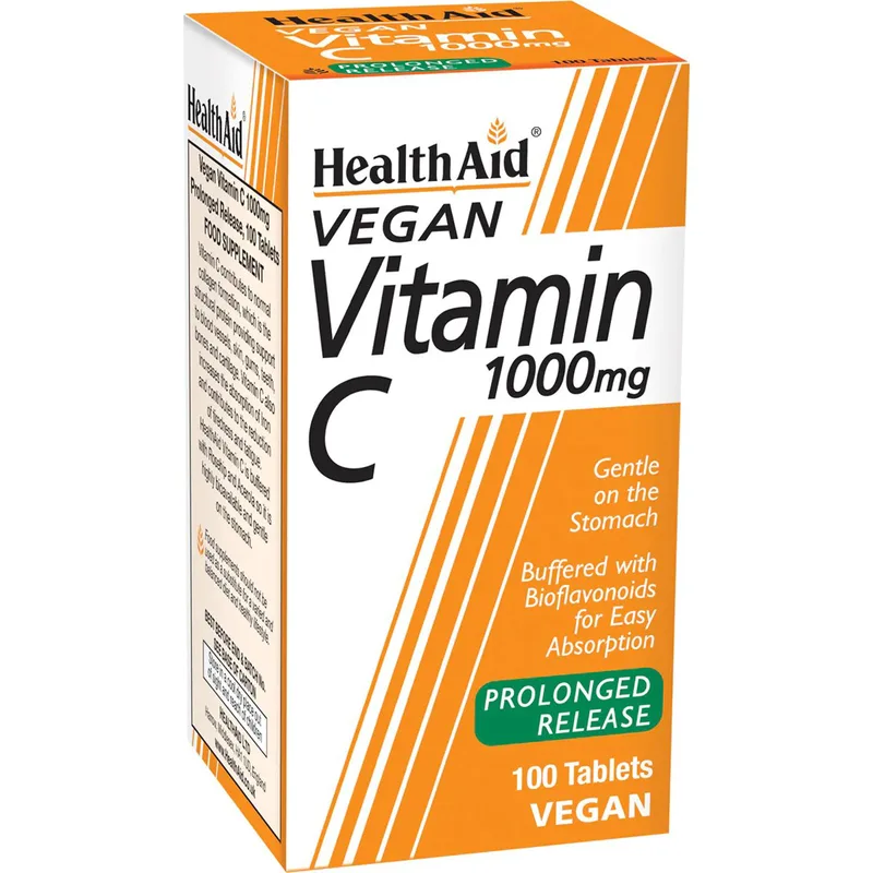 Health Aid Vitamin C 1000mg With Bioflavonoids Συμπλήρωμα Διατροφής Βιταμίνης C με Βιοφλαβονοειδή & Εκχυλίσματα Αγριοτριανταφυλλιάς & Ασερόλας Παρατεταμένης Αποδέσμευσης για Ενίσχυση του Ανοσοποιητικού 100tabs