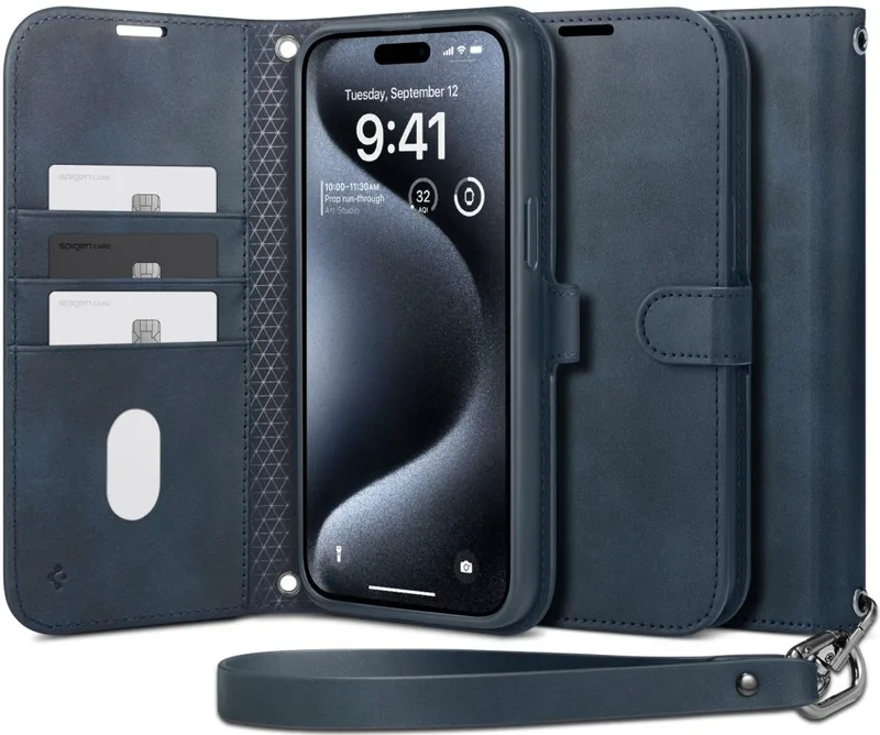 Spigen Wallet S Pro - Ανθεκτική Θήκη Πορτοφόλι Apple iPhone 15 Pro με Αποσπώμενο Λουράκι Χειρός / Λαιμού - Navy (ACS06741)