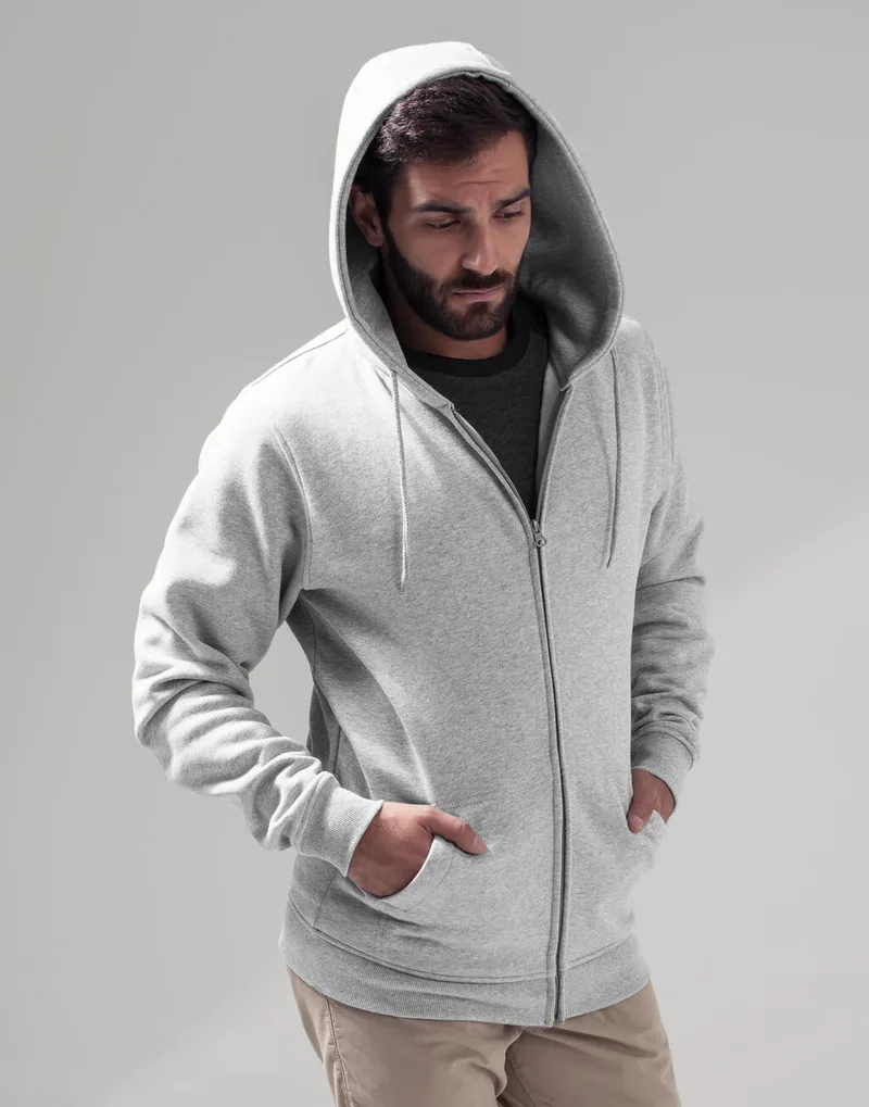 Φούτερ με Κουκούλα και Φερμουάρ BY012 Build Your Brand Heather Grey